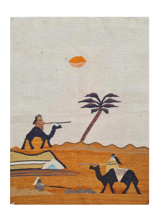 Rare Hand Knotted Vintage Bulgaria Pictorial Kilim Wool Area Rug 3.2 x 2.5 Ft