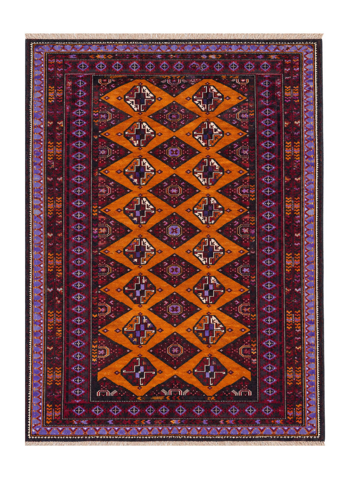 Amazing Hand Knotted Afghan Turkmen Wool Area Rug 7.9 x 4.3 Ft