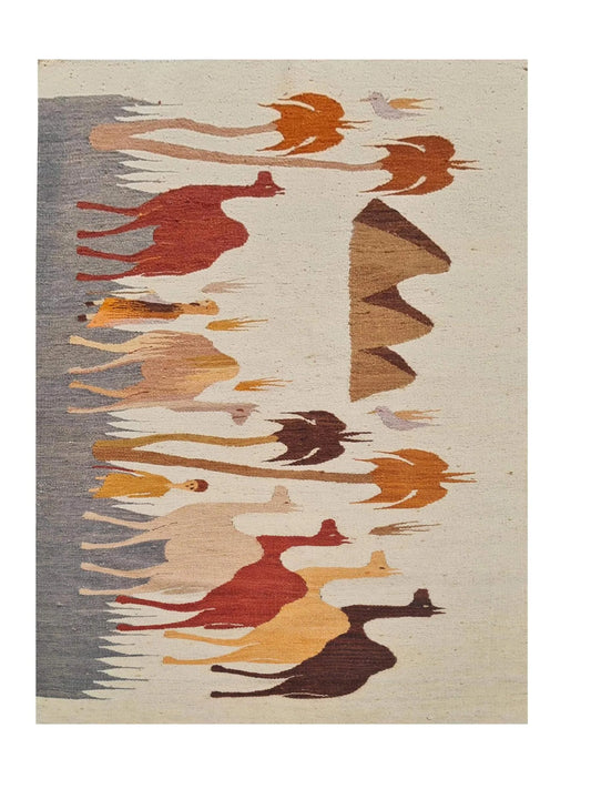 Rare Hand Knotted Vintage Bulgaria Pictorial Kilim Wool Area Rug 5.5 x 3.0 Ft