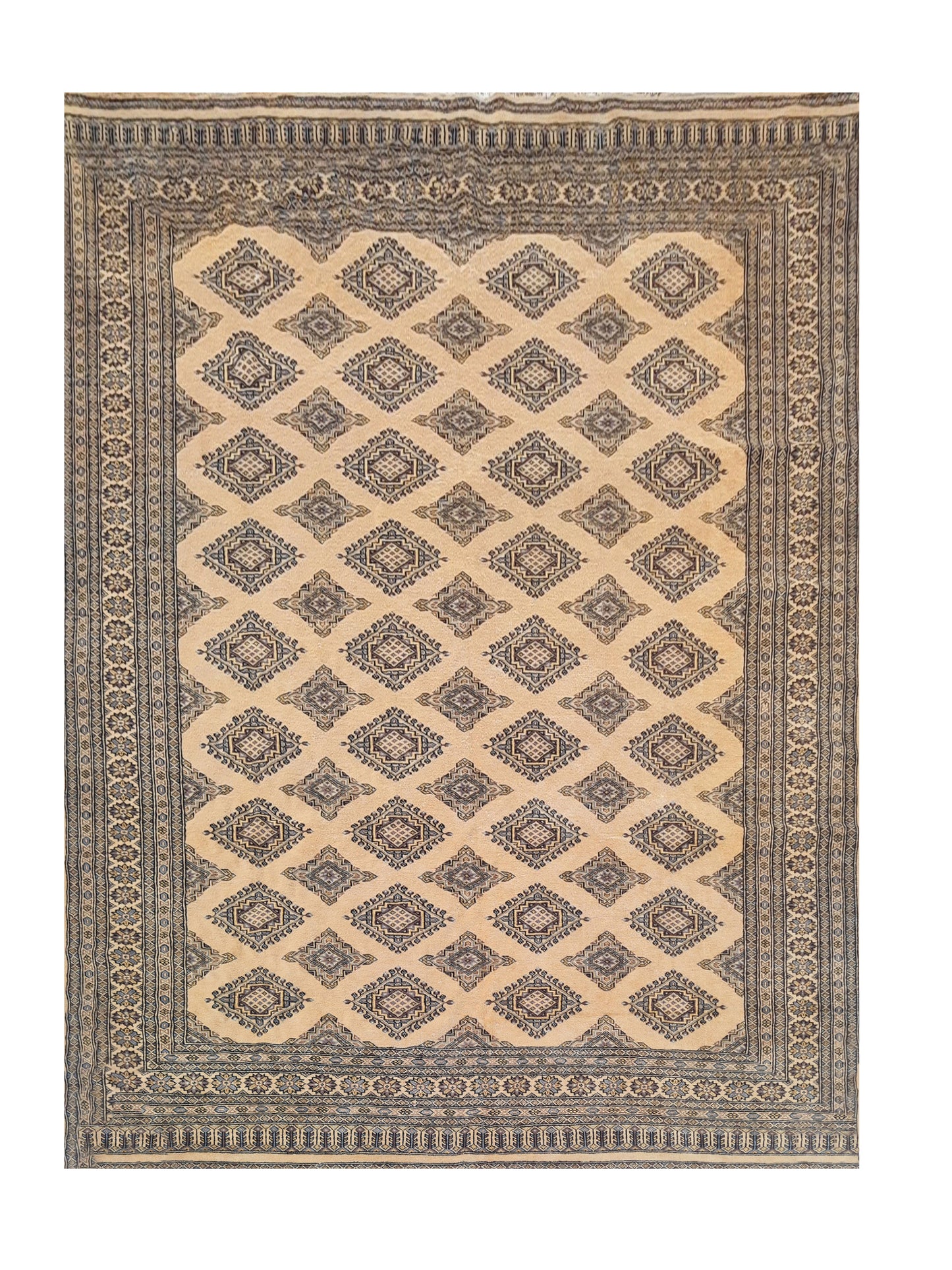 Amazing Hand Knotted Vintage Bokhara Jhaldar Wool Area Rug 9.10 x 6.9 Ft