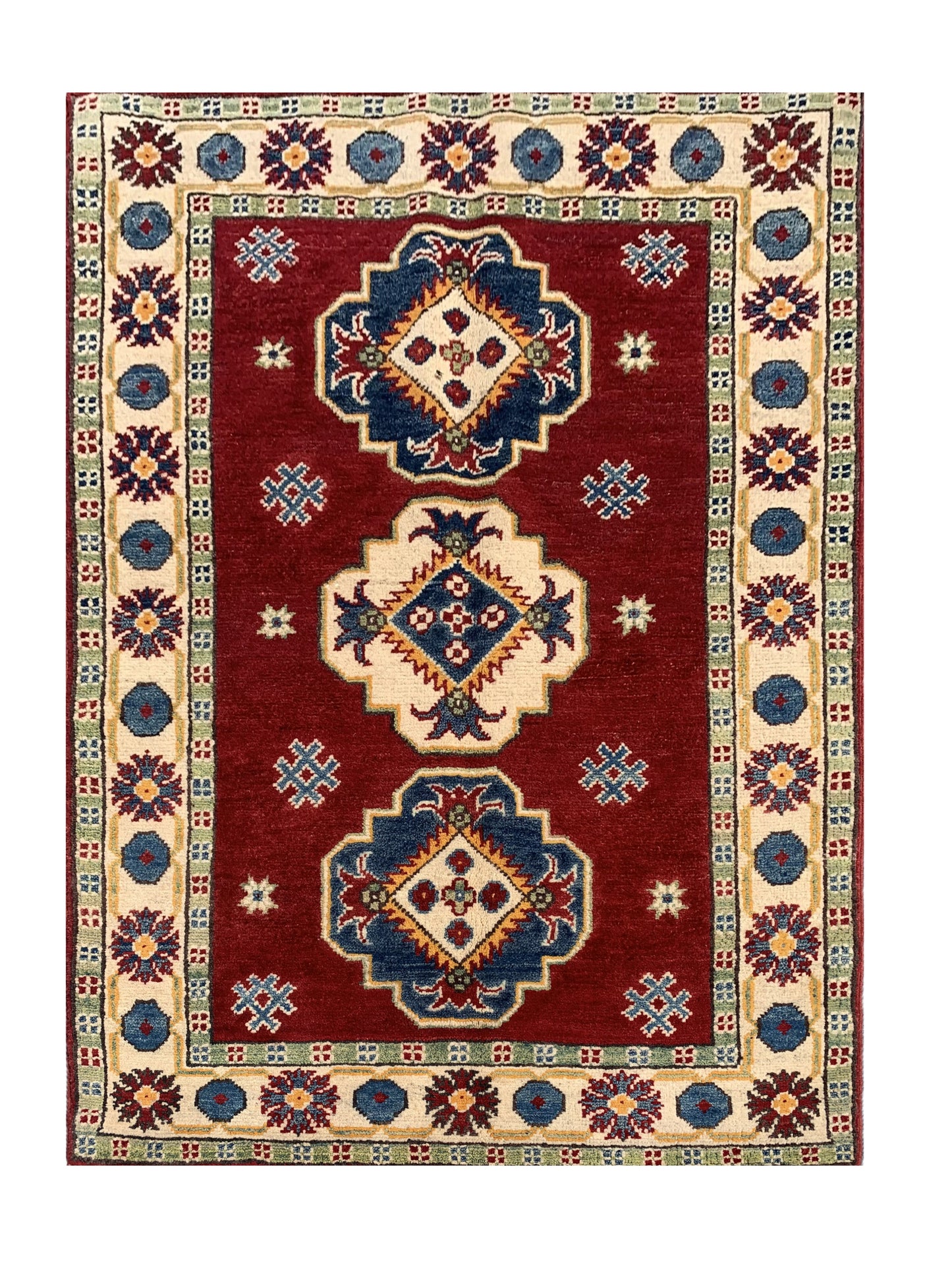 Amazing Hand Knotted Afghan Kazak Wool Area Rug 4.2 x 2.10 Ft