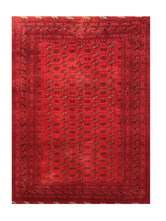 Amazing Hand Knotted Vintage Afghan Turkmen Moori Wool Area Rug 9.10 x 6.5 Ft