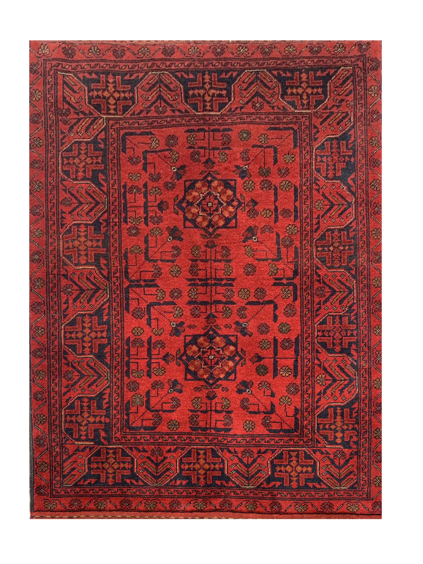 Amazing Hand Knotted Afghan Khal Muhammadi Wool Area Rug 4.10 x 3.5 Ft