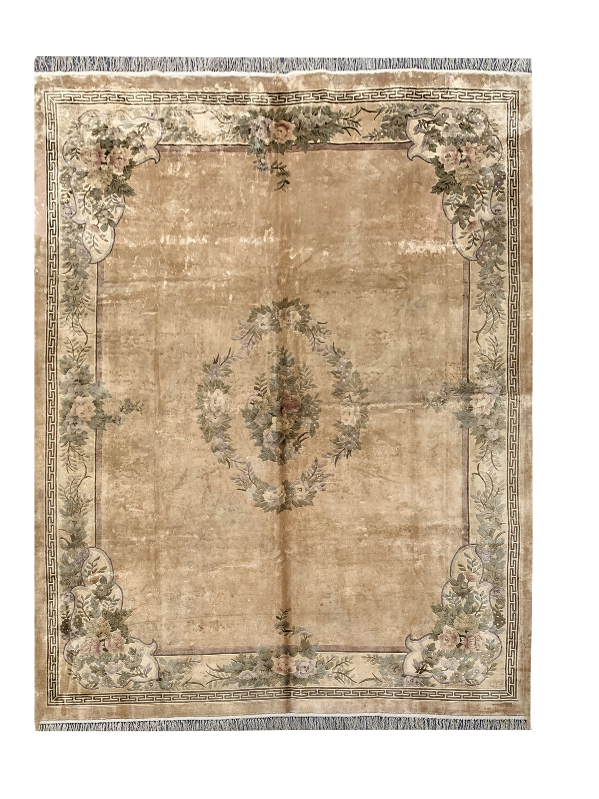 Amazing Hand Knotted Vintage Sino Tibet Wool Area Rug 12.8 x 9.11 Ft
