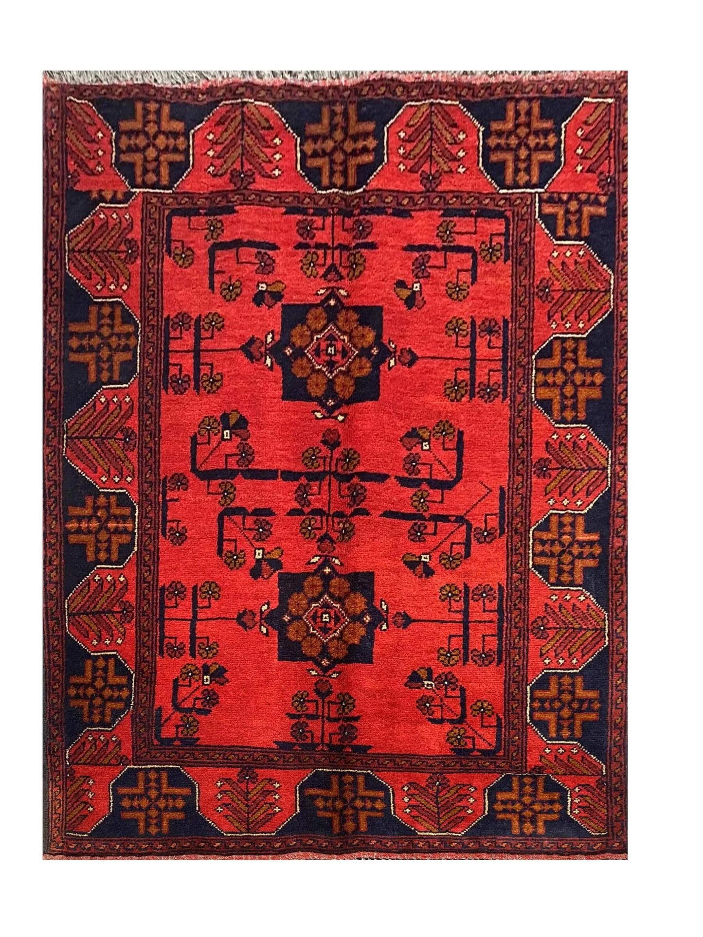 Fine Quality Hand Knotted Afghan Khal Muhammadi Wool Area Rug 4.10 x 3.5 Ft