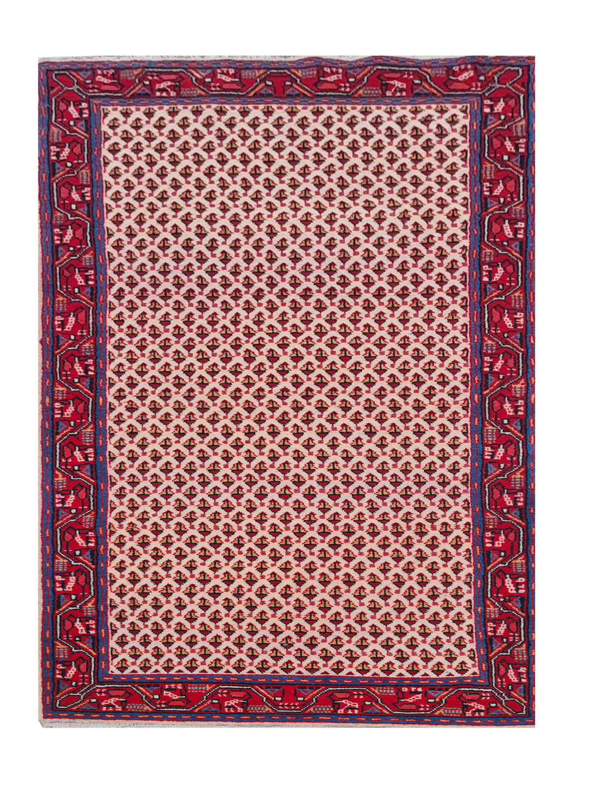 Hand made hand knotted vintage woven Persian Mir oriental wool area rug 6.3 x 2.8 Ft