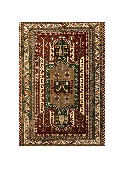 Amazing Hand Knotted Vintage Turkish Wool Area Rug 7.0 x 5.2 Ft