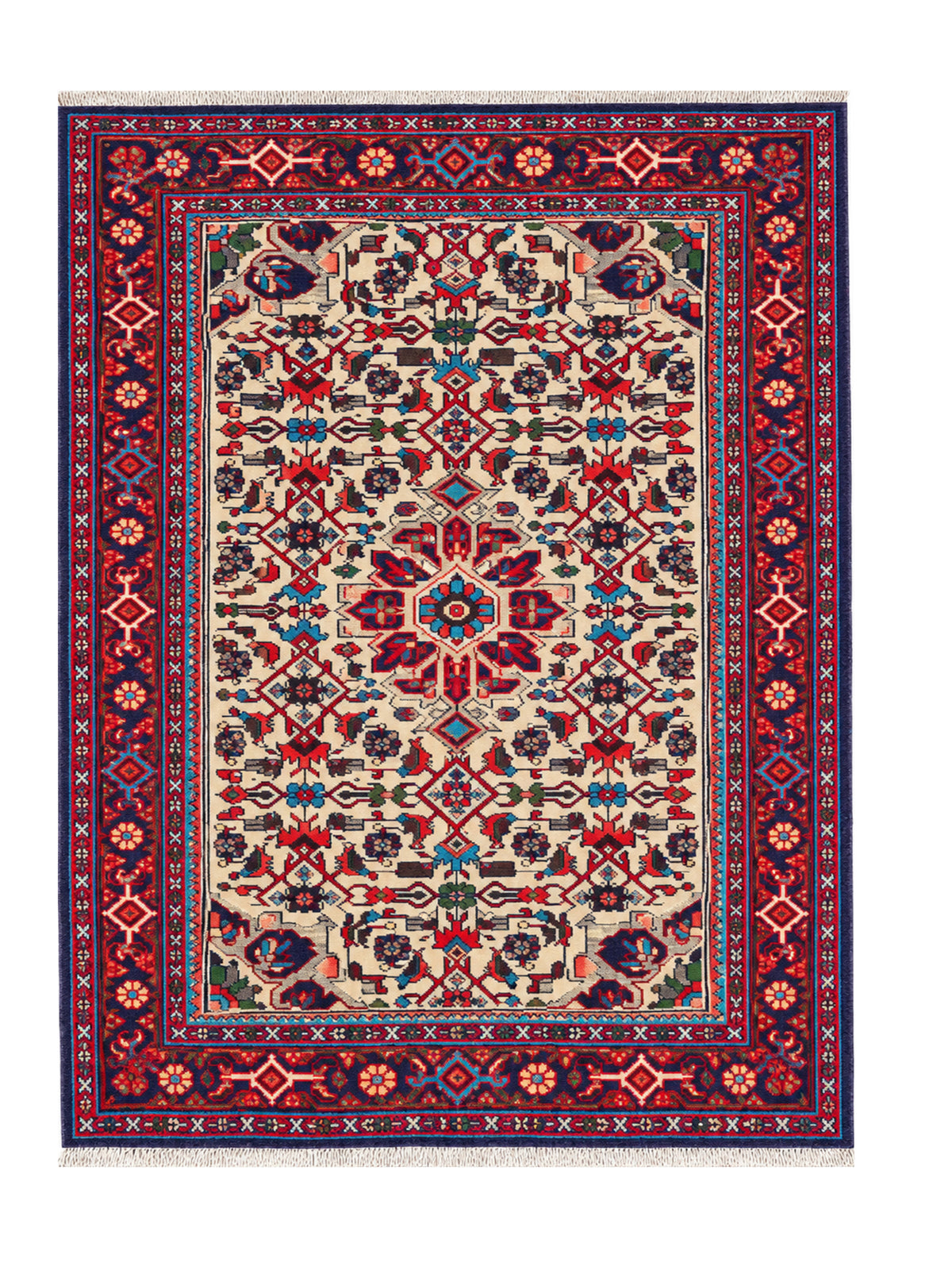 Amazing Hand Knotted Vintage Persian Hamadan Wool Area Rug 4.10 x 3.3 Ft