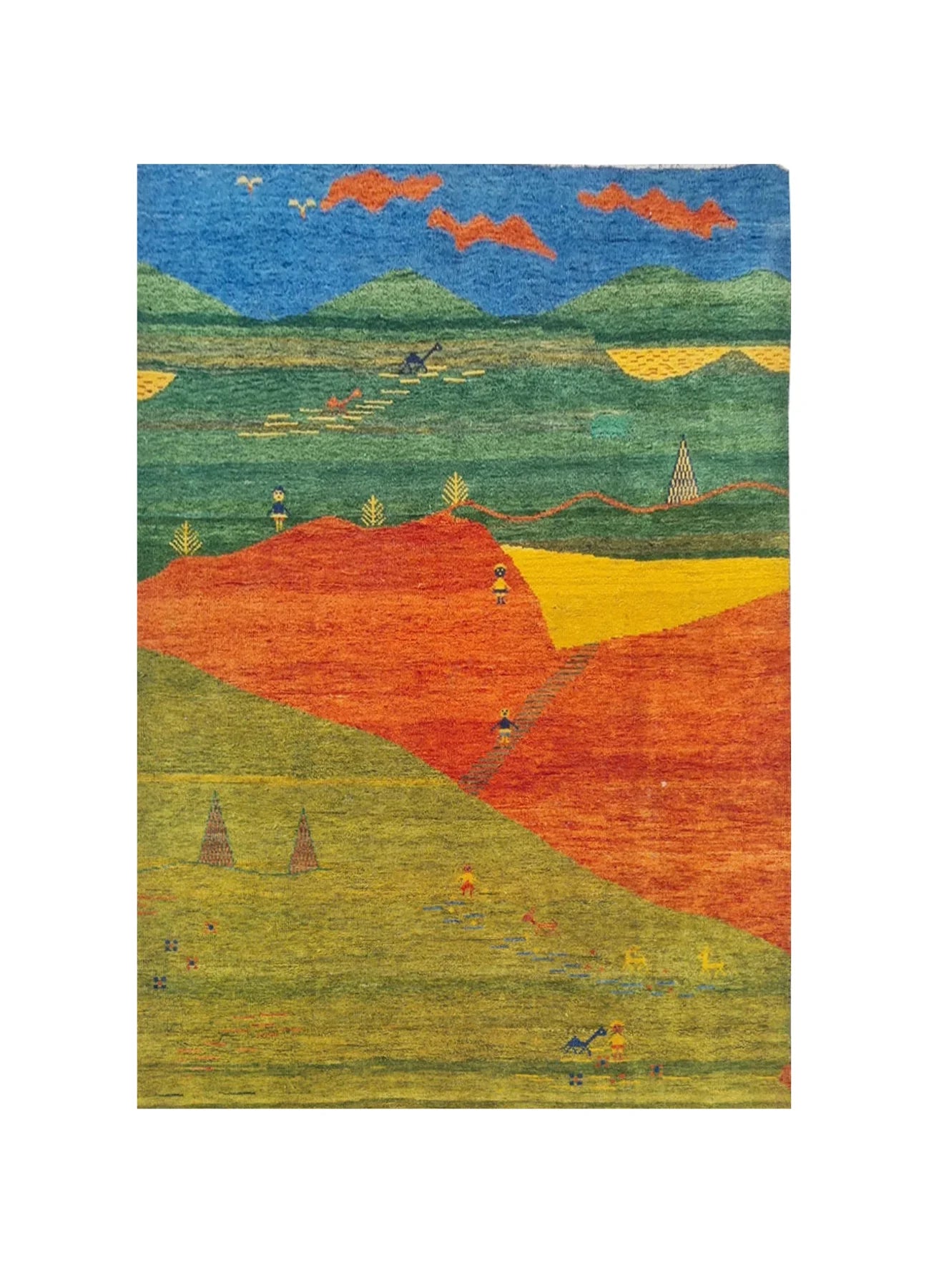 Authentic Hand Knotted Vintage Indo Gabbah Pictorial Wool Area Rug 7.5 x 5.7 Ft (1468 Ger-4)