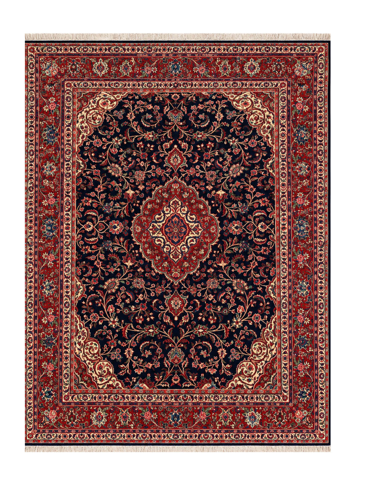 Amazing Hand Knotted Vintage Persian Kashan Wool Area Rug 9.11 x 7.1 Ft