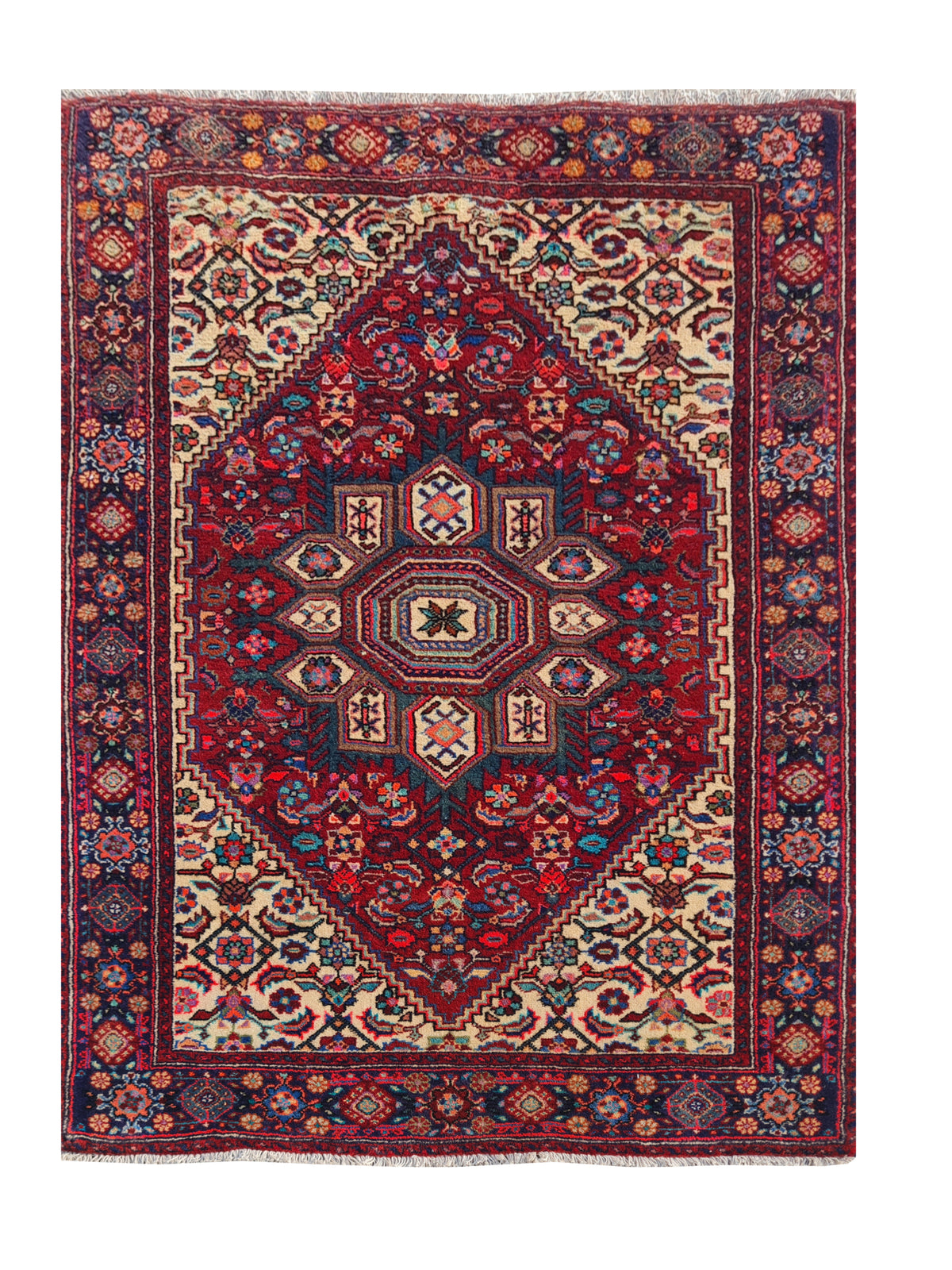 Amazing Hand Knotted Vintage Persian Bijar Wool Area Rug 4.2 x 2.8 Ft