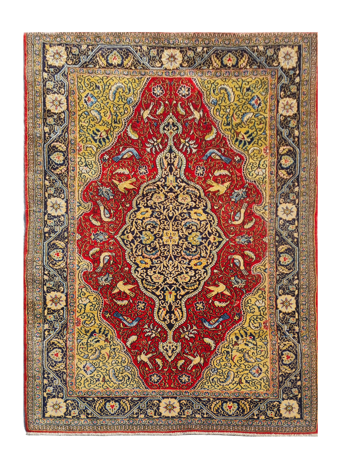 Amazing Hand Knotted Vintage Pashmin Koum Pictorial Wool Area Rug 6.9 x 3.5 Ft