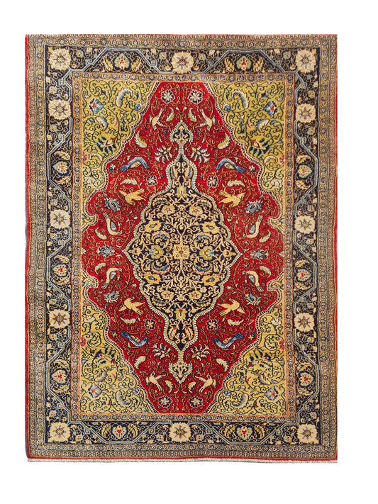 Amazing Hand Knotted Vintage Pashmin Koum Pictorial Wool Area Rug 6.9 x 3.5 Ft