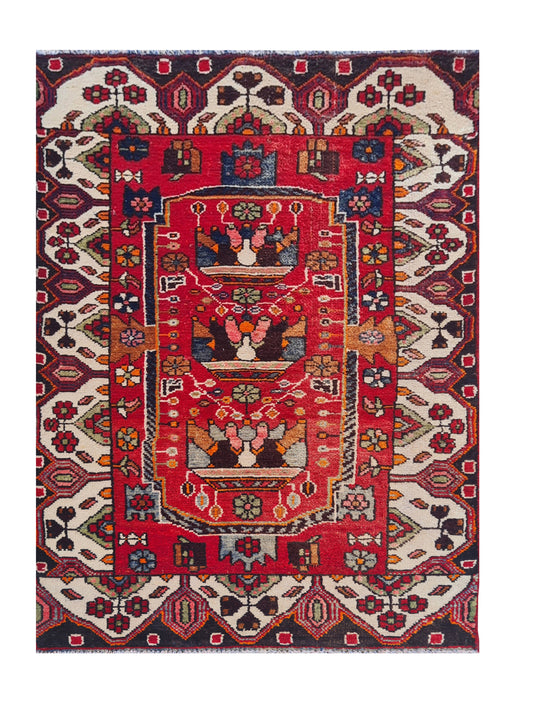 Amazing Hand Knotted Vintage Persian Hamadan Wool Area Rug 5.0 x 3.3 Ft