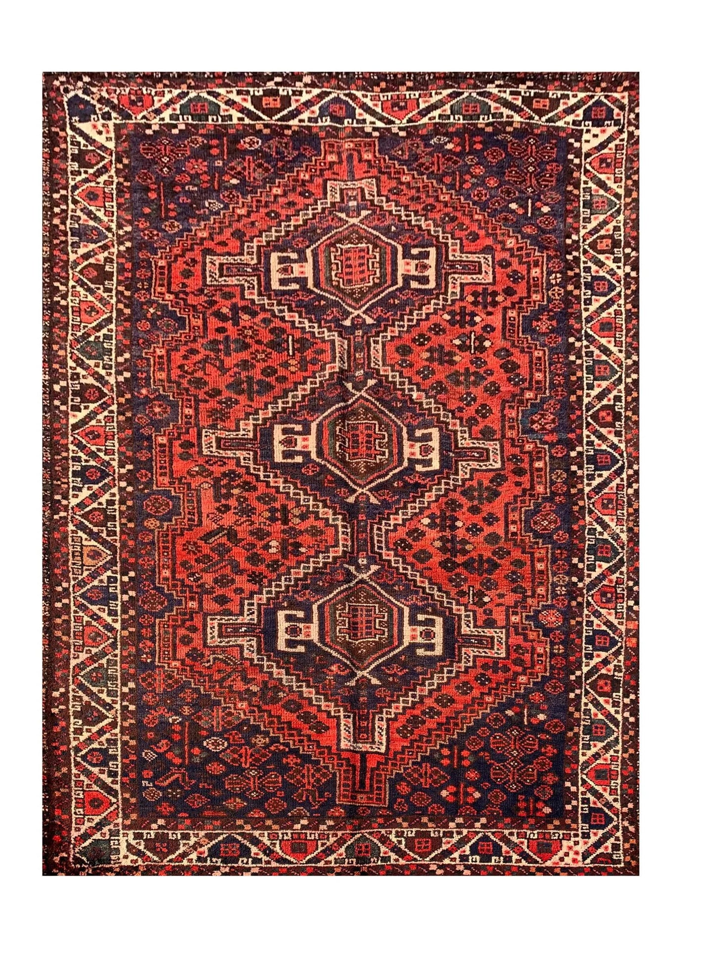 Authentic Hand Knotted Vintage Shrz Pictorial Wool Area Rug  7.10 x 4.11 Ft