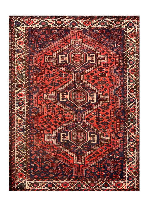 Authentic Hand Knotted Vintage Shrz Pictorial Wool Area Rug  7.10 x 4.11 Ft