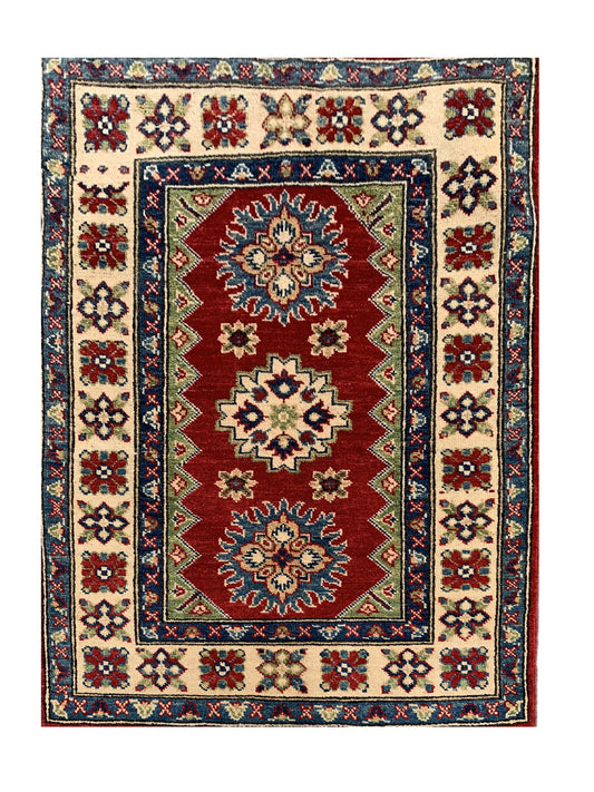 Amazing Hand Knotted Afghan Kazak Wool Area Rug 3.10 x 2.8 Ft
