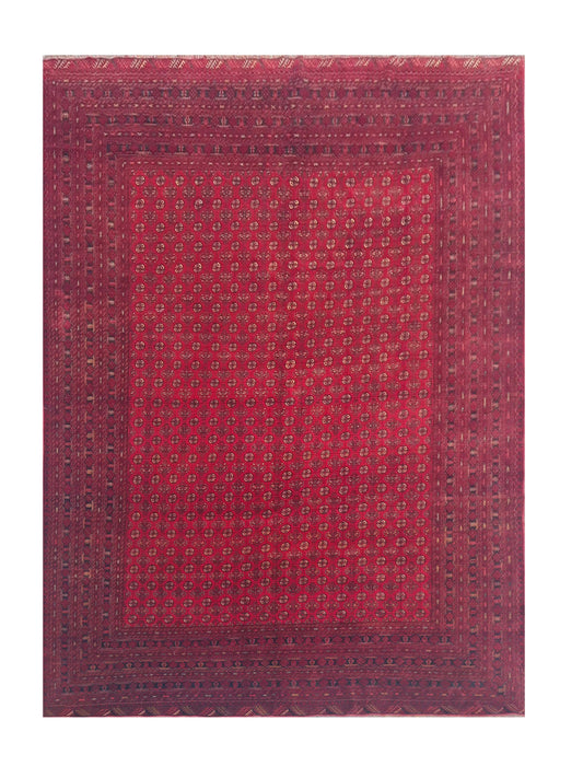 Amazing Hand Knotted Antique Afghan Turkmen Moori Wool Area Rug 11.4 x 7.11 Ft