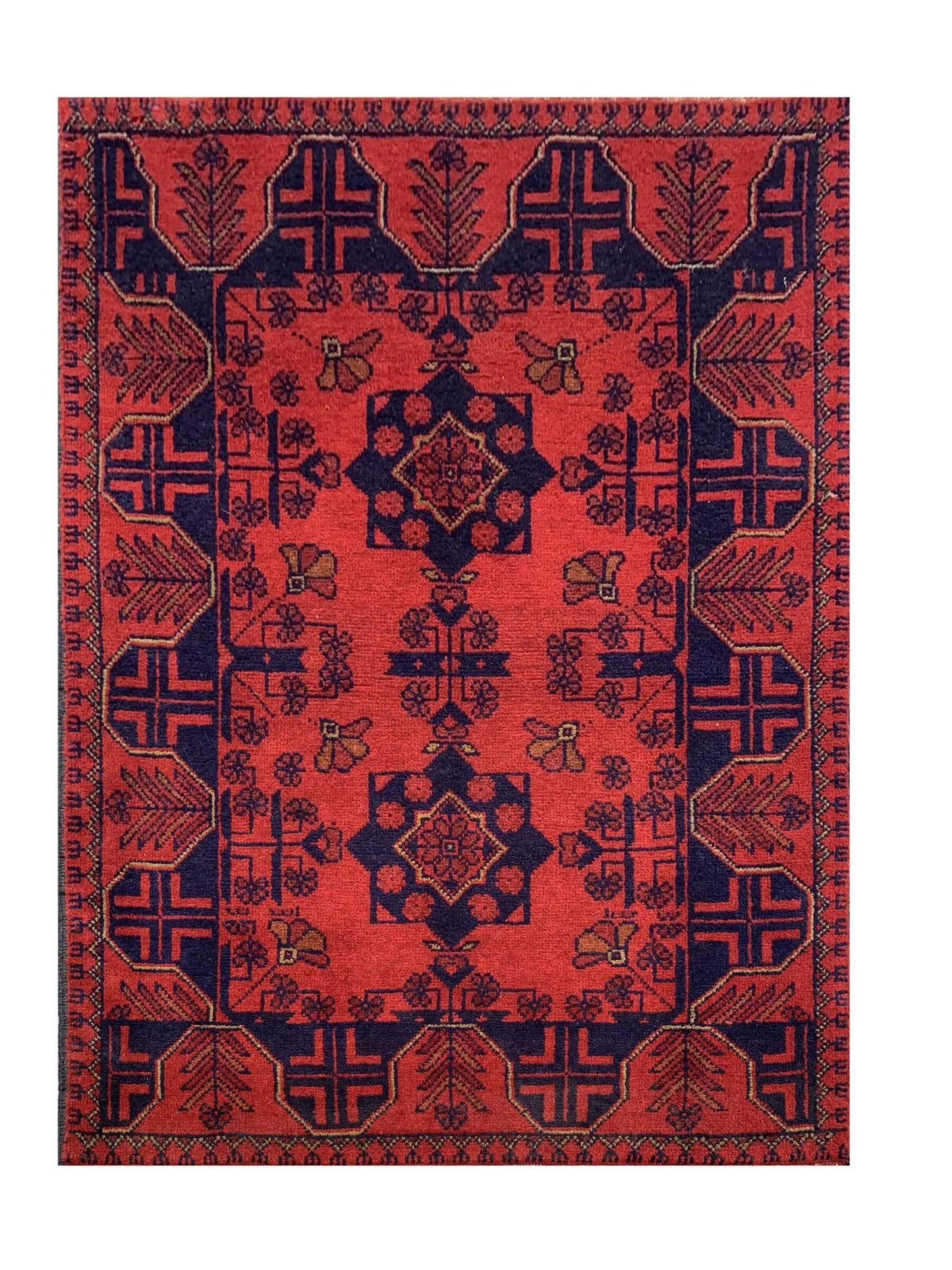 Fine Quality Hand Knotted Afghan Khal Muhammadi Wool Area Rug 3.11 x 2.8 Ft