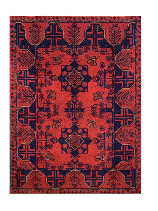 Fine Quality Hand Knotted Afghan Khal Muhammadi Wool Area Rug 3.11 x 2.8 Ft