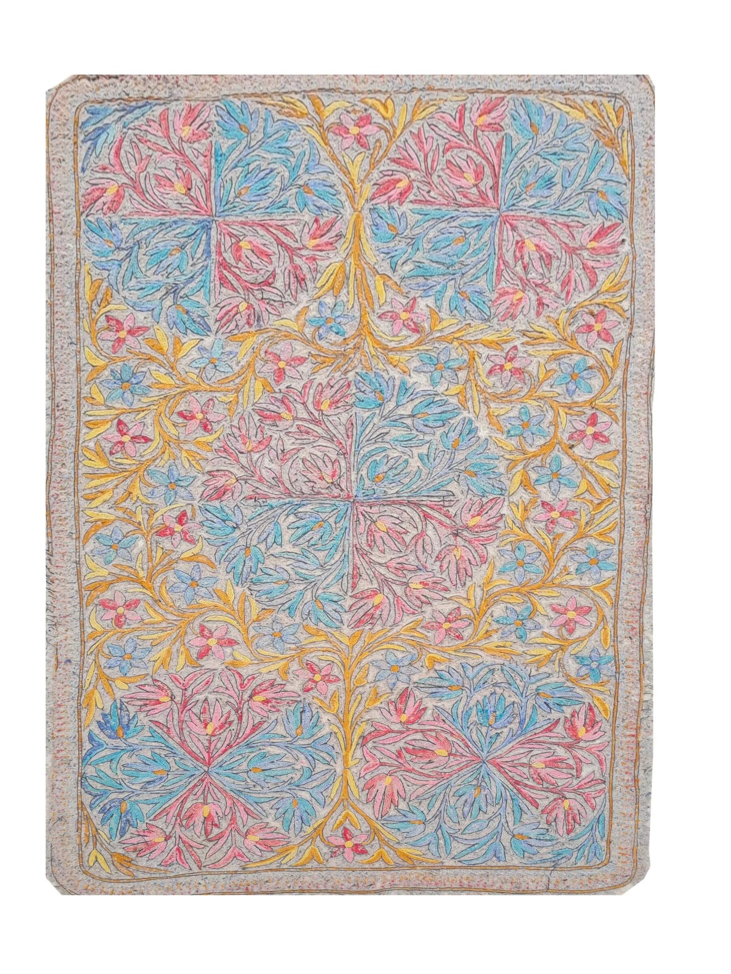 Hand Embroidered Needlework Vintage Kashmiri Textile Wall Hanging 6.0 x 3.5 Ft