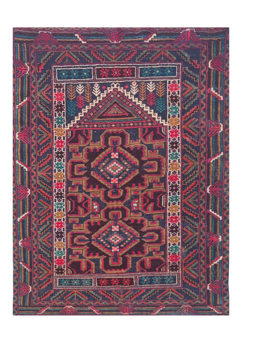 Rare Hand Knotted Vintage Afghan Adras Khan Balouch Wool Area Rug 4.8 x 2.10 Ft