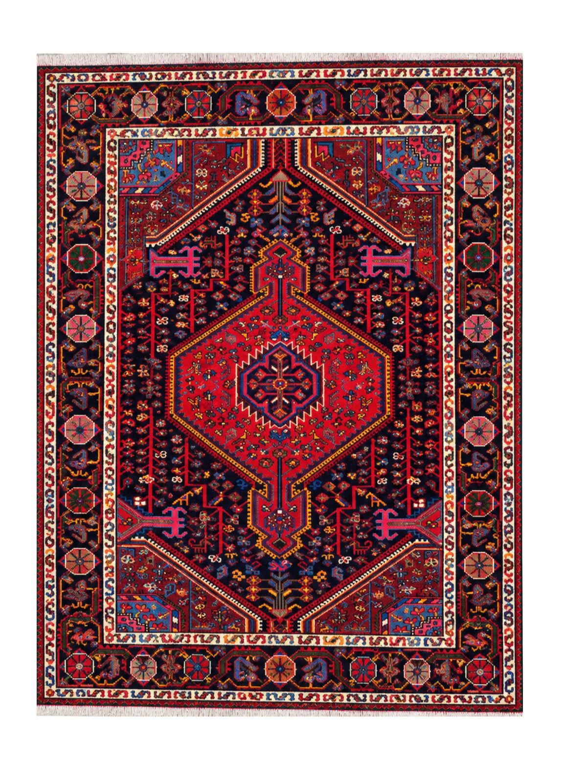 Amazing Hand Knotted Vintage Persian Hamadan Pictorial Wool Area Rug 6.9 x 3.11 Ft