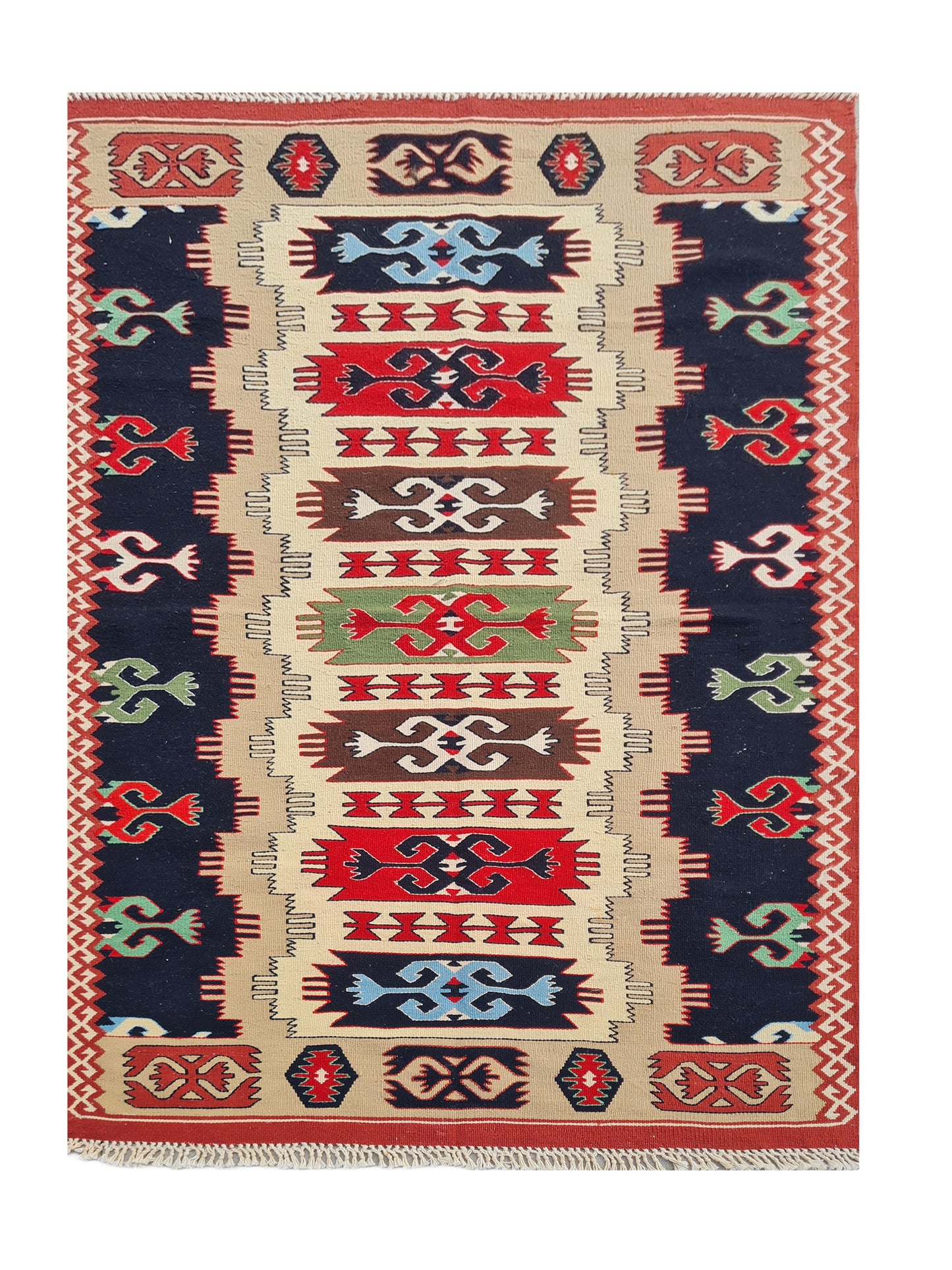 Hand Knotted Vintage Flat Weave Turkish Kilim Kilim Wool Area Rug 5.1 x 3.2 Ft