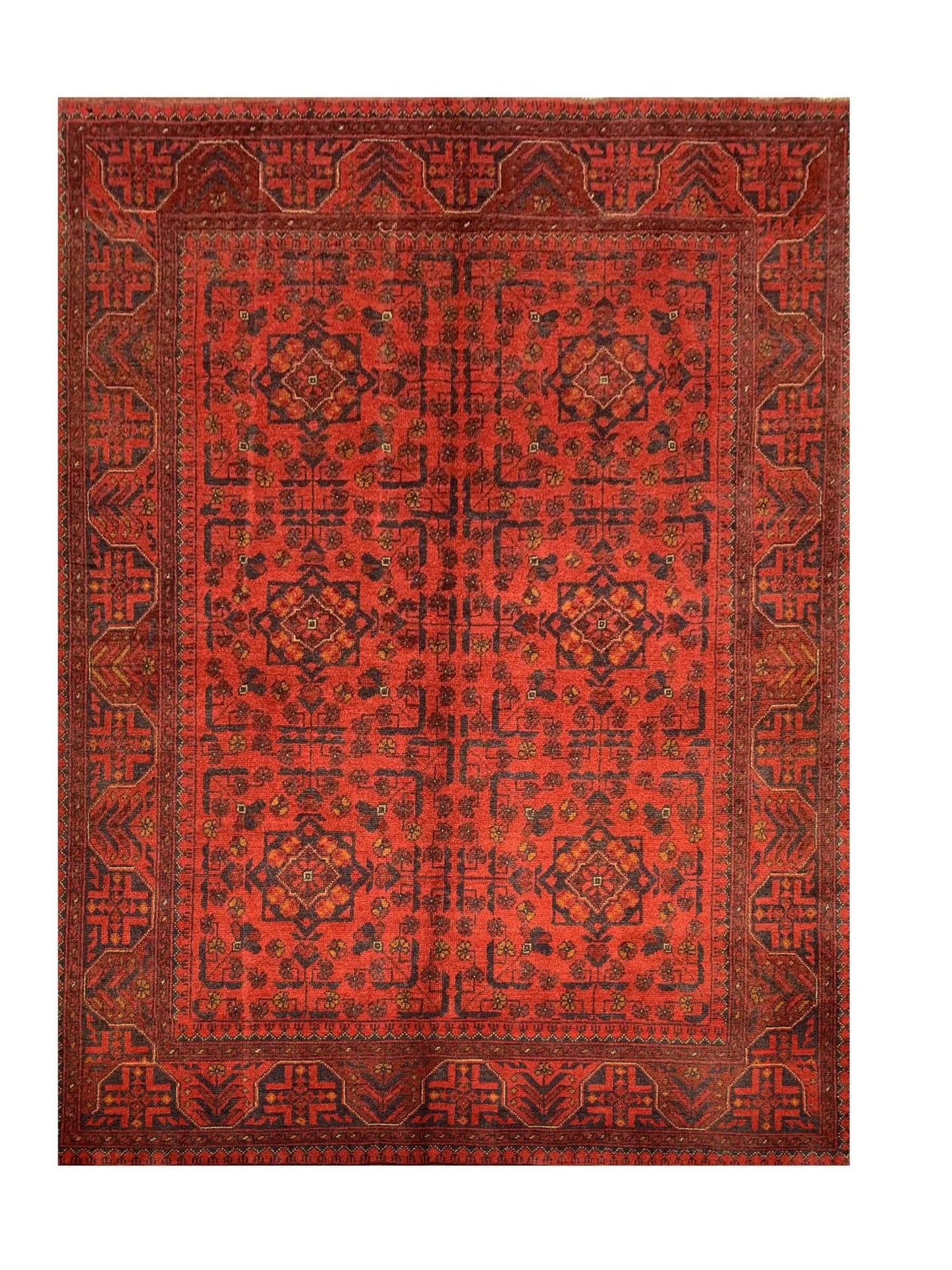 Fine Quality Hand Knotted Afghan Khal Muhammadi Wool Area Rug 6.7 x 4.11 Ft
