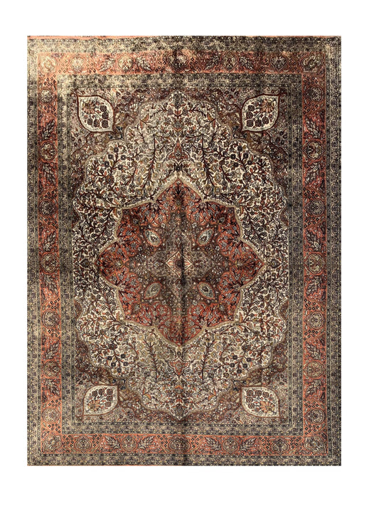 Amazing Hand Knotted Vintage Kashmiri Silk Area Rug 9.11 x 6.10 Ft