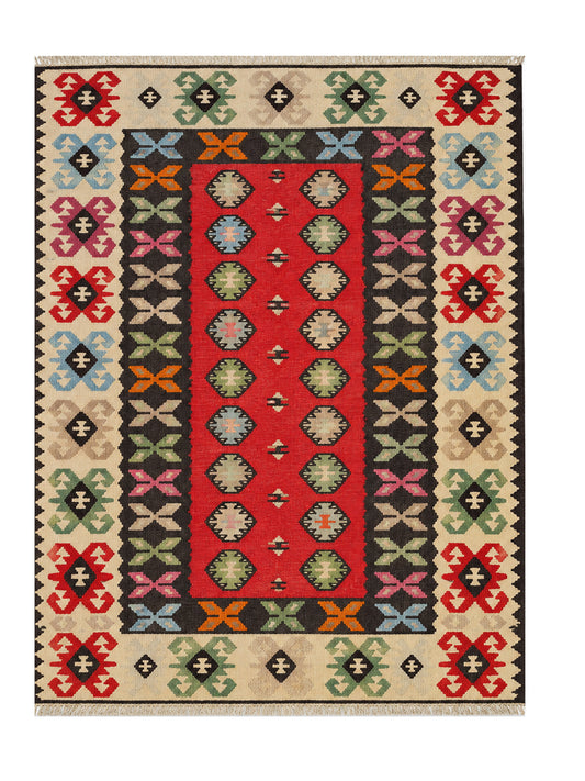 Hand Knotted Vintage Flat Weave Turkish Kilim Kilim Wool Area Rug 6.5 x 3.5 Ft