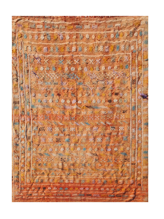 Amazing Hand Knotted Vintage Morocco Sumouk Kilim Silk Area Rug 8 x 5 Ft