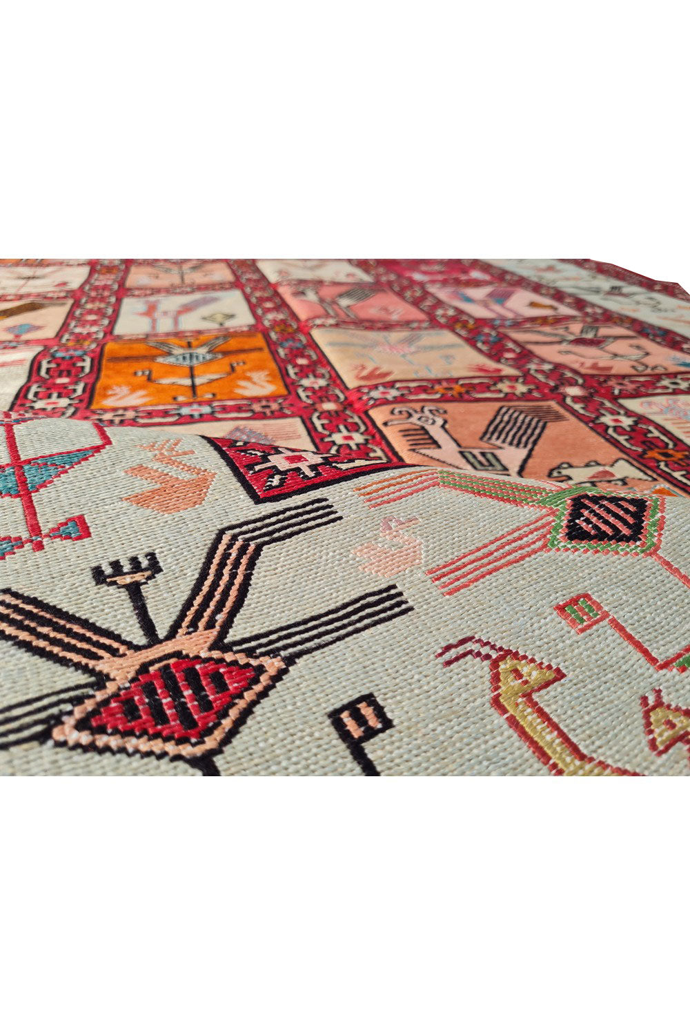 Fine Quality Hand Knotted Veg Dyed Soumak Pictorial Silk Kilim Area Rug 6 x 4 Ft (910 KHI)