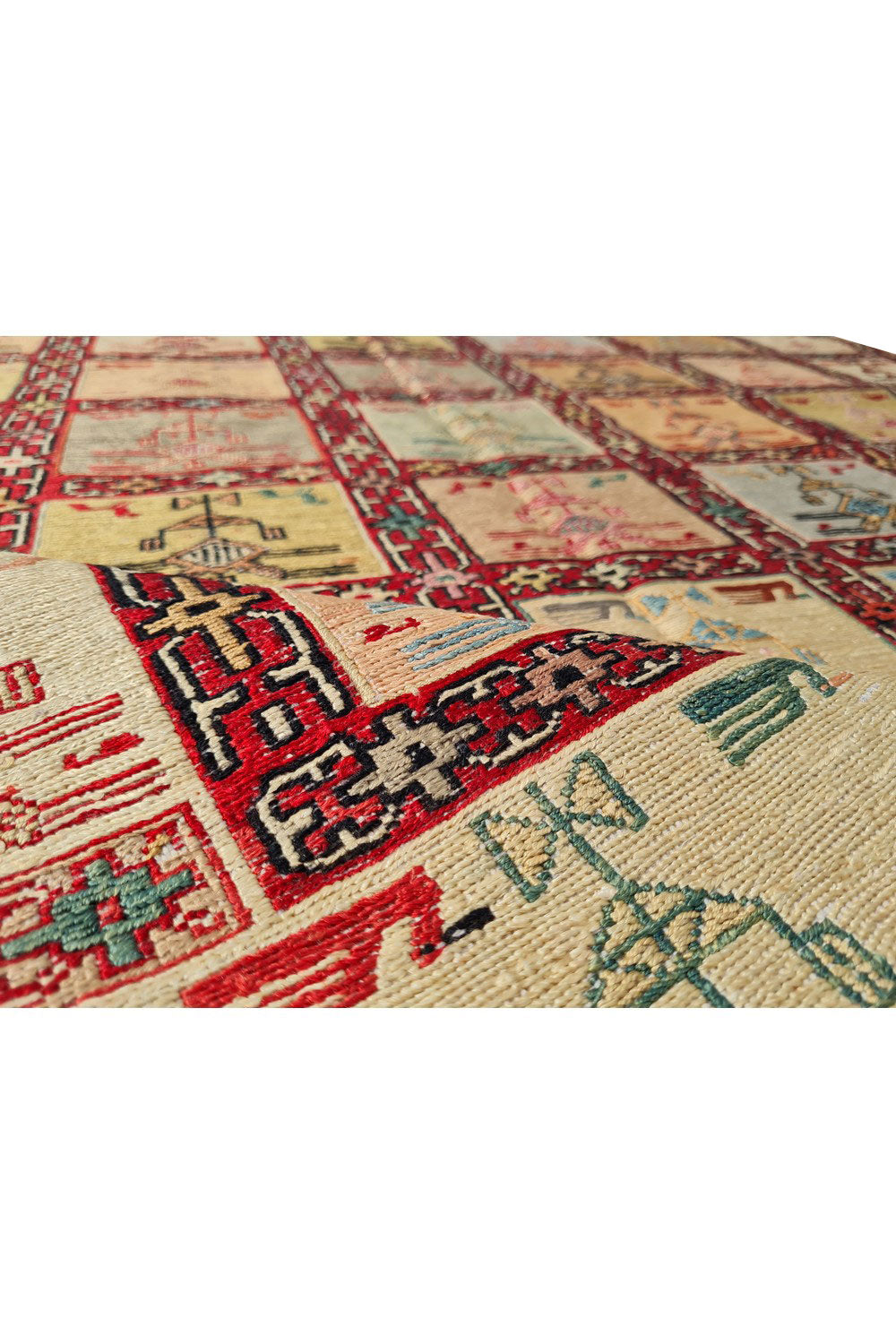 Fine Quality Hand Knotted Veg Dyed Soumak Pictorial Silk Kilim Area Rug 6 x 4 Ft (913 KHI)