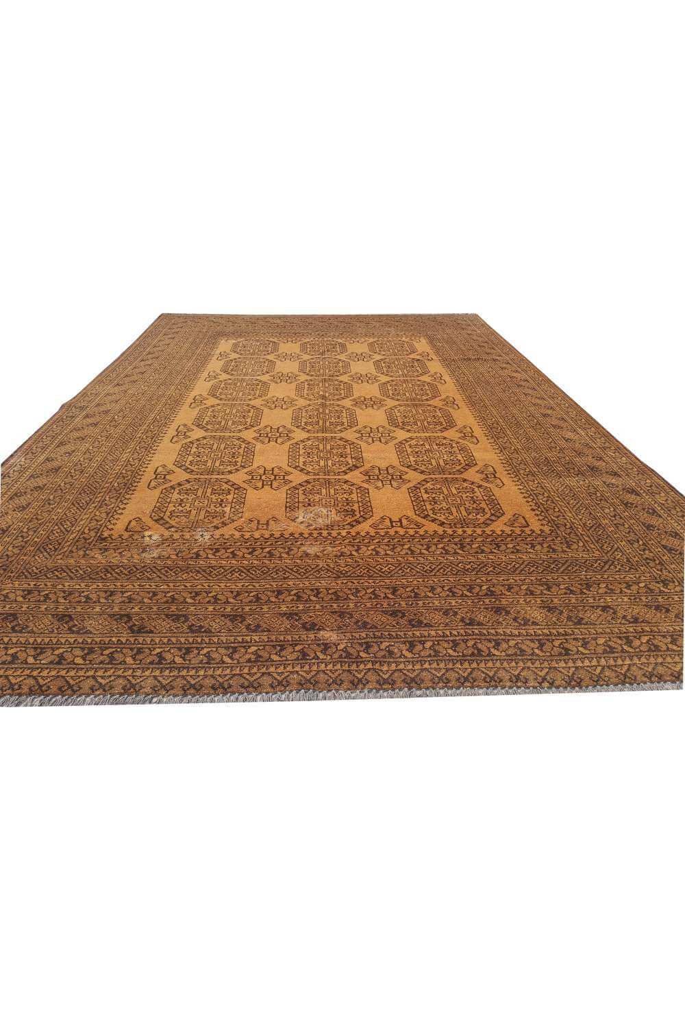 Rare Hand Knotted Vintage Afghan Turkmen Felpah Wool Area Rug 9.5 x 6.7 Ft