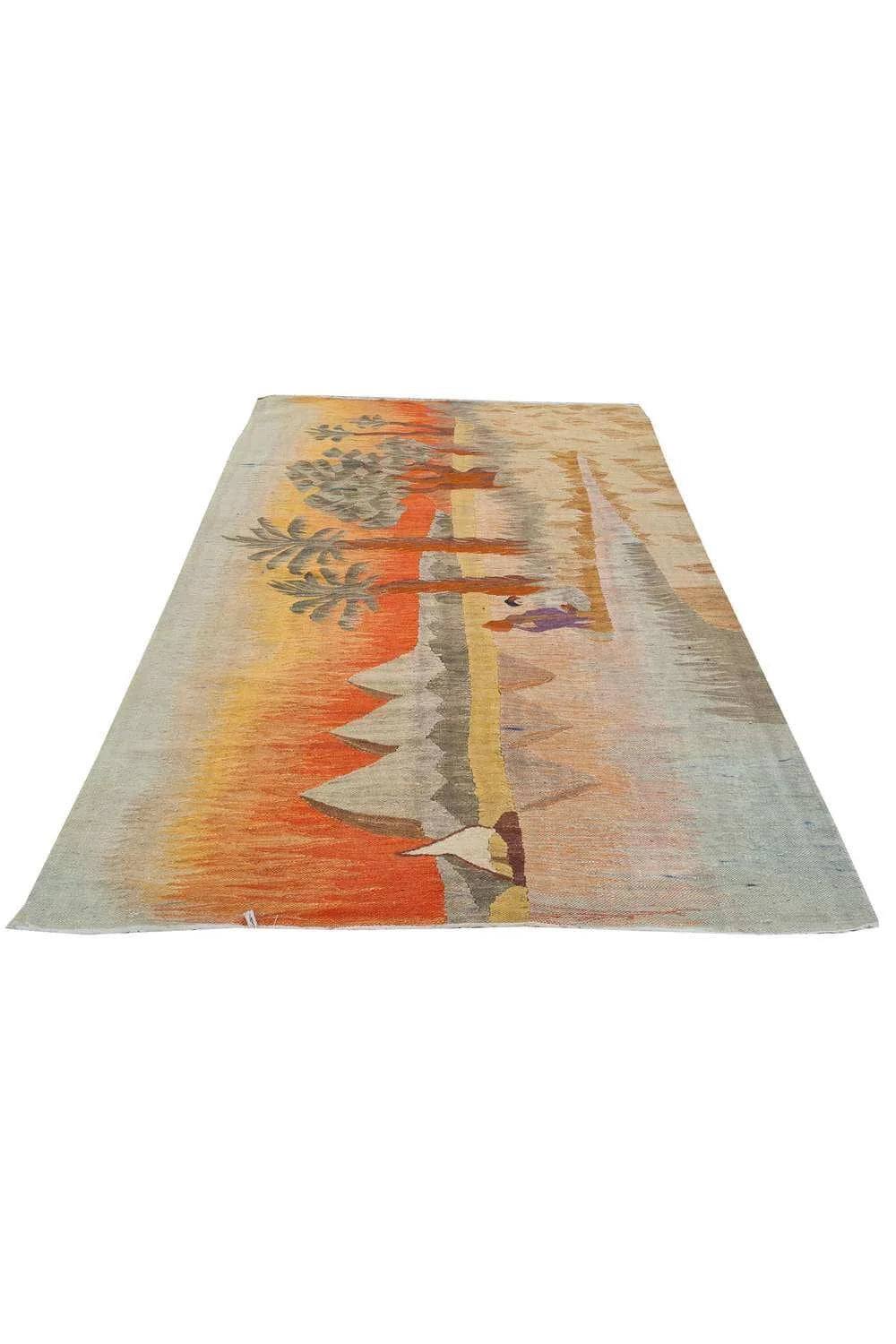 Rare Hand Knotted Vintage Bulgaria Pictorial Wool Kilim Area Rug 5.7 x 3.11 Ft