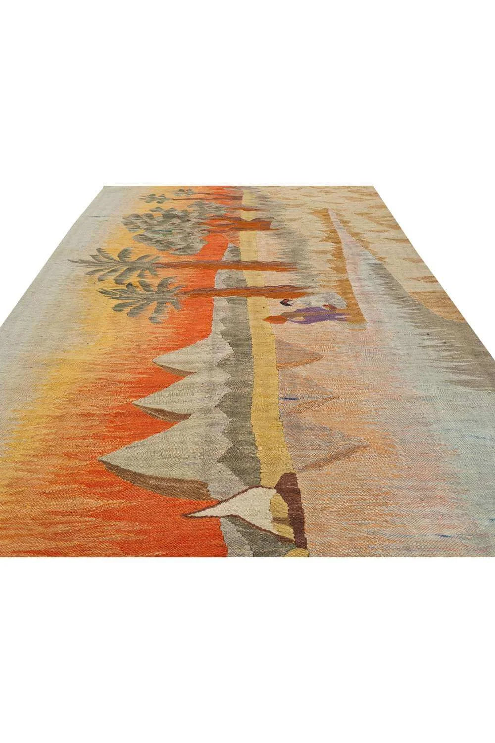 Rare Hand Knotted Vintage Bulgaria Pictorial Wool Kilim Area Rug 5.7 x 3.11 Ft