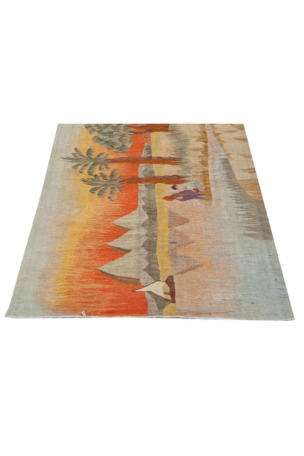 Rare Hand Knotted Vintage Bulgaria Pictorial Wool Kilim Area Rug 5.7 x 3.11 Ft