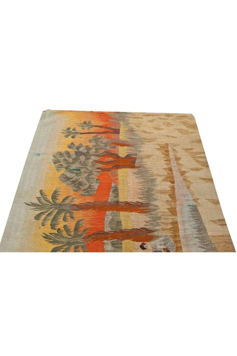 Rare Hand Knotted Vintage Bulgaria Pictorial Wool Kilim Area Rug 5.7 x 3.11 Ft