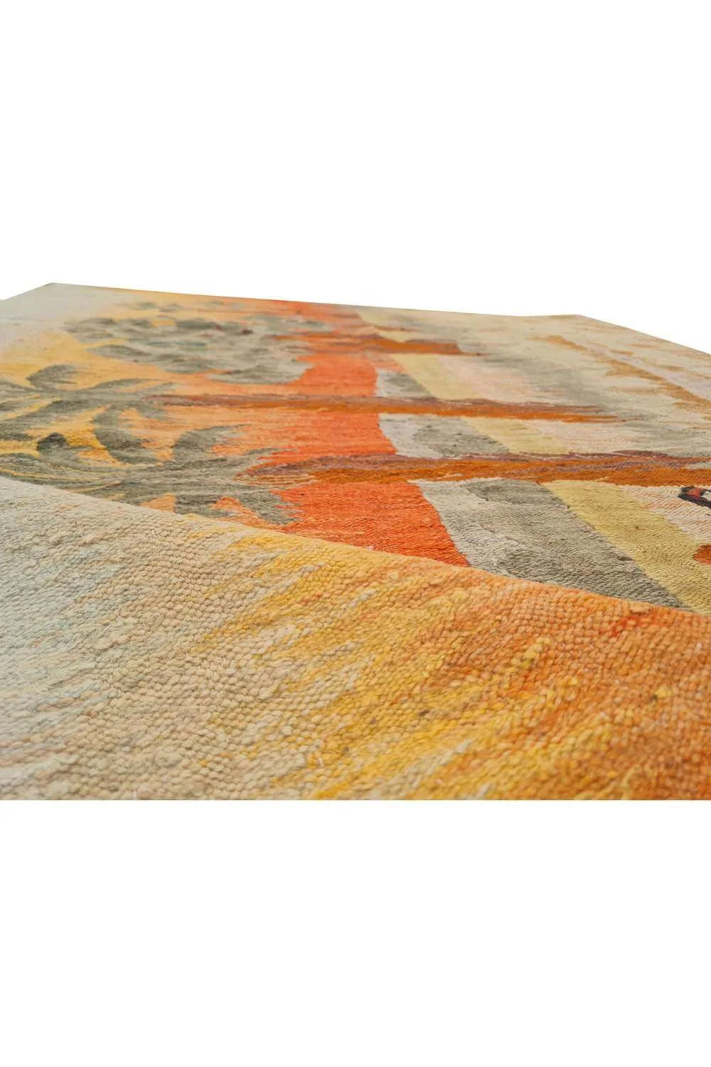 Rare Hand Knotted Vintage Bulgaria Pictorial Wool Kilim Area Rug 5.7 x 3.11 Ft