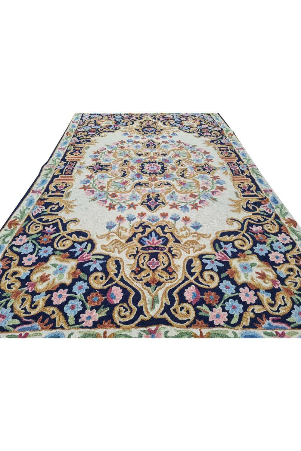 Hand Embroidered Needlework Vintage Kashmiri Textile Wall Hanging 4.0 x 2.6 Ft