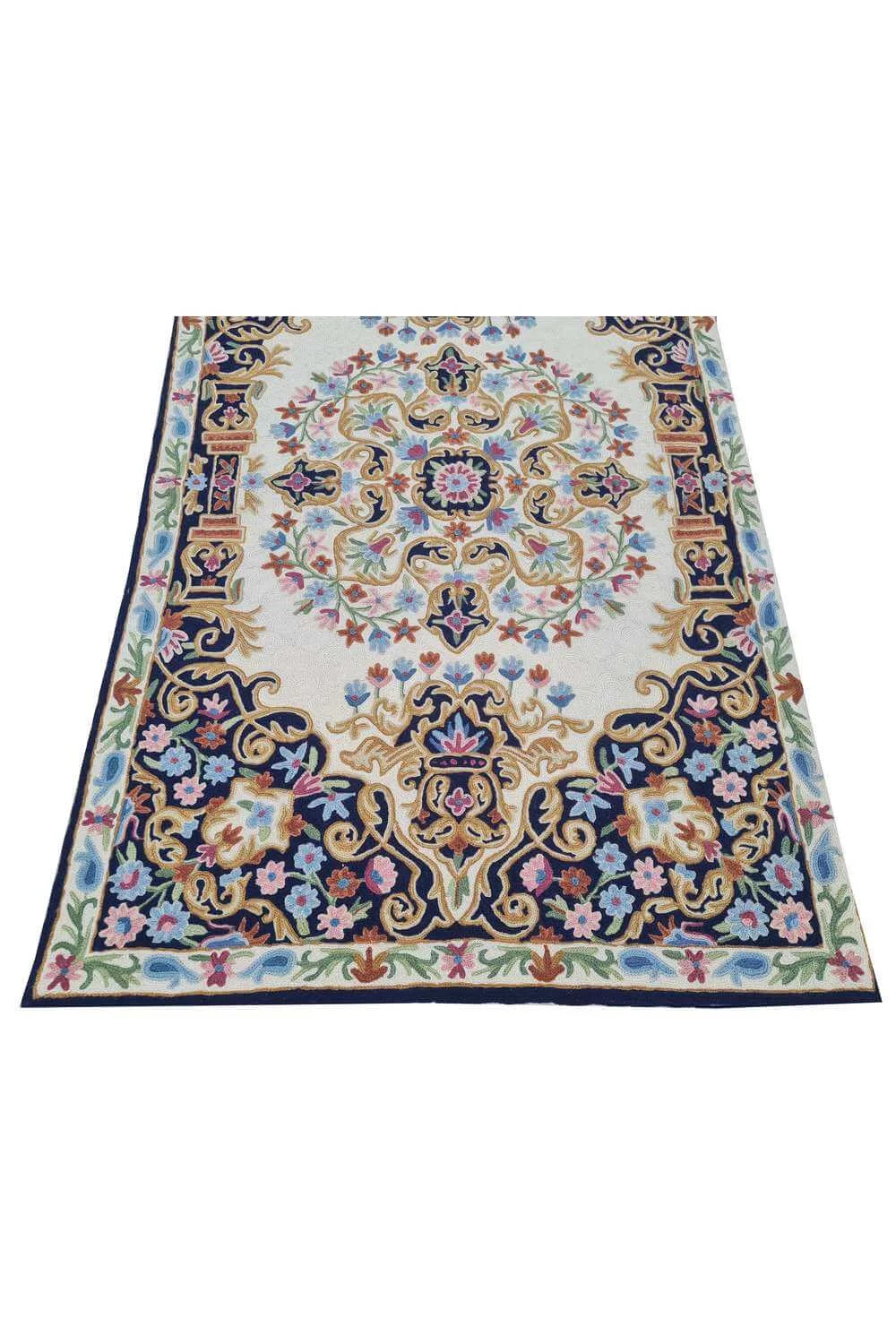 Hand Embroidered Needlework Vintage Kashmiri Textile Wall Hanging 4.0 x 2.6 Ft