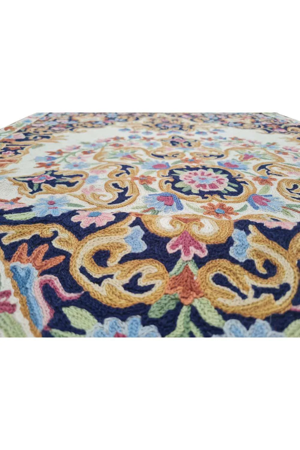 Hand Embroidered Needlework Vintage Kashmiri Textile Wall Hanging 4.0 x 2.6 Ft