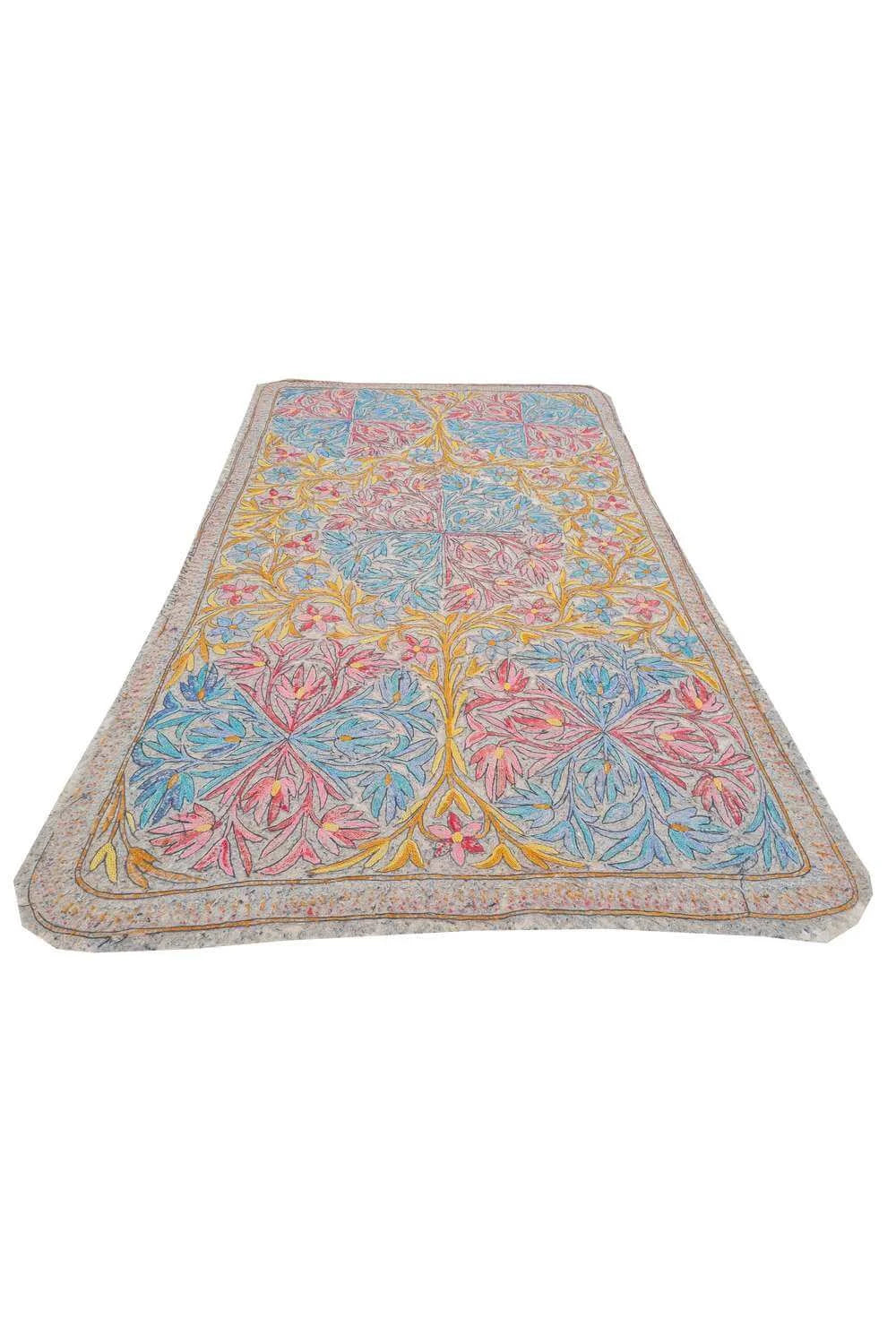 Hand Embroidered Needlework Vintage Kashmiri Textile Wall Hanging 6.0 x 3.5 Ft