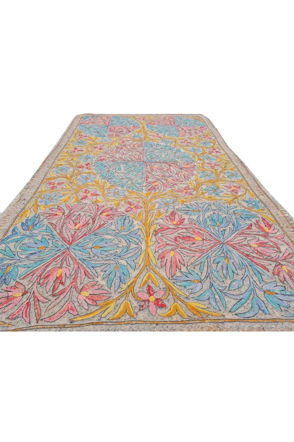 Hand Embroidered Needlework Vintage Kashmiri Textile Wall Hanging 6.0 x 3.5 Ft