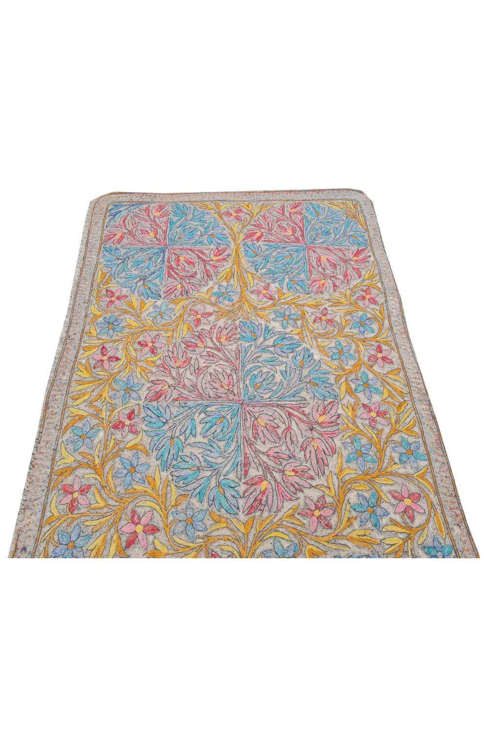 Hand Embroidered Needlework Vintage Kashmiri Textile Wall Hanging 6.0 x 3.5 Ft