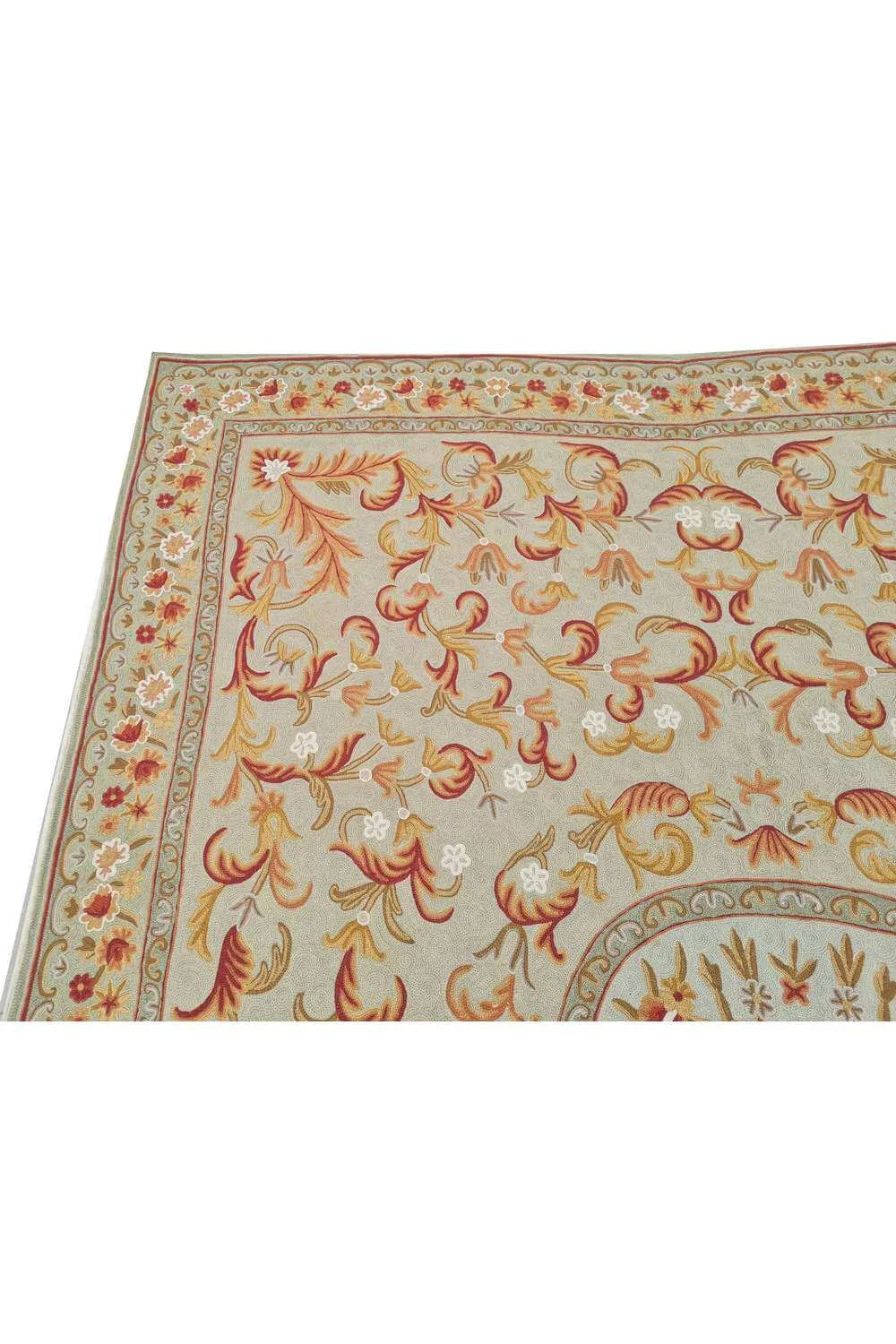 Hand Embroidered Needlework Vintage Kashmiri Textile Wall Hanging 9.0 x 5.11 Ft