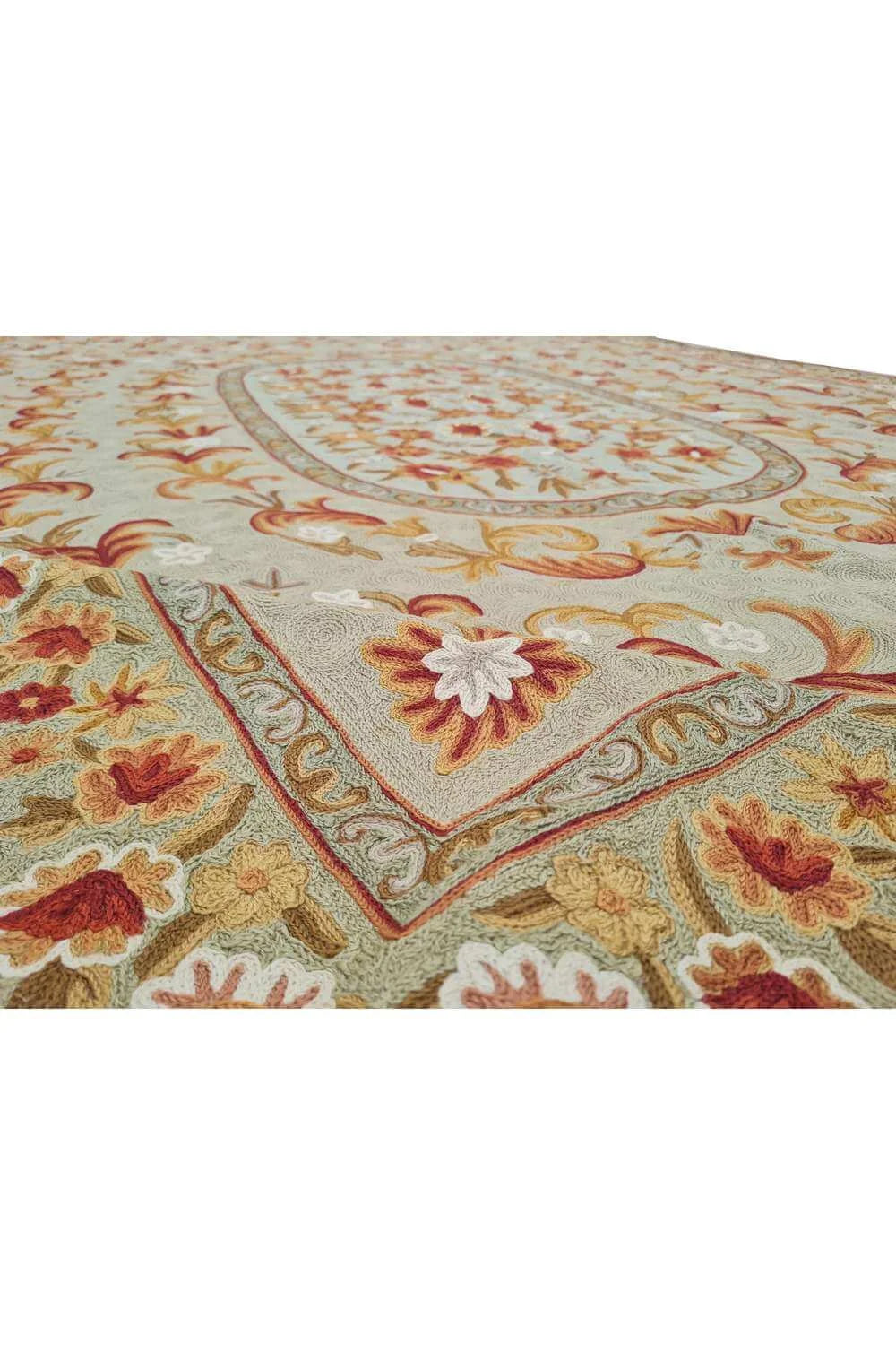 Hand Embroidered Needlework Vintage Kashmiri Textile Wall Hanging 9.0 x 5.11 Ft