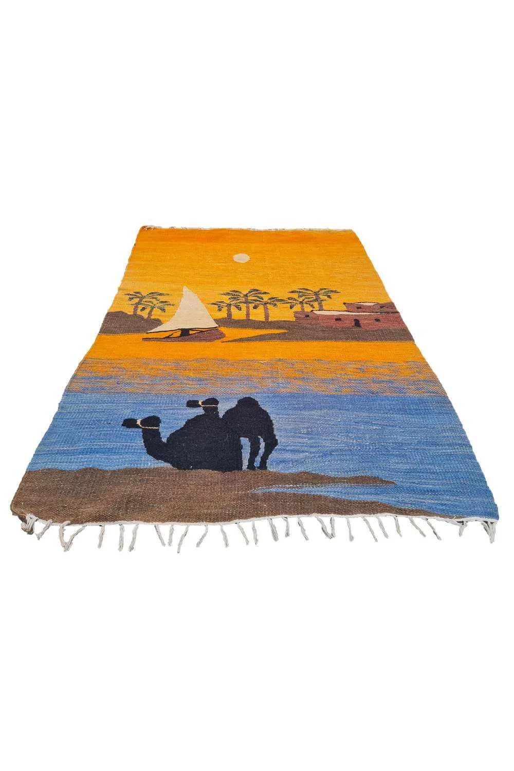 Hand Knotted Vintage Bulgaria Pictorial Kilim Wool Area Rug 3.10 x 2.7 Ft