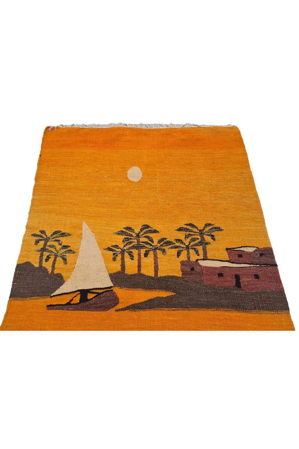 Hand Knotted Vintage Bulgaria Pictorial Kilim Wool Area Rug 3.10 x 2.7 Ft